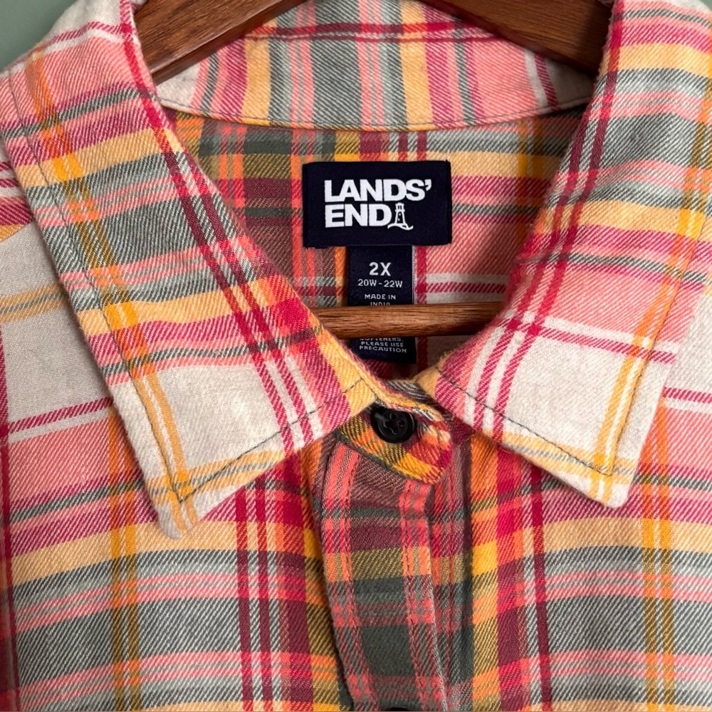Lands End Boyfriend Fit Plaid Button Down Cotton Flannel Size 2X - Picture 9 of 12